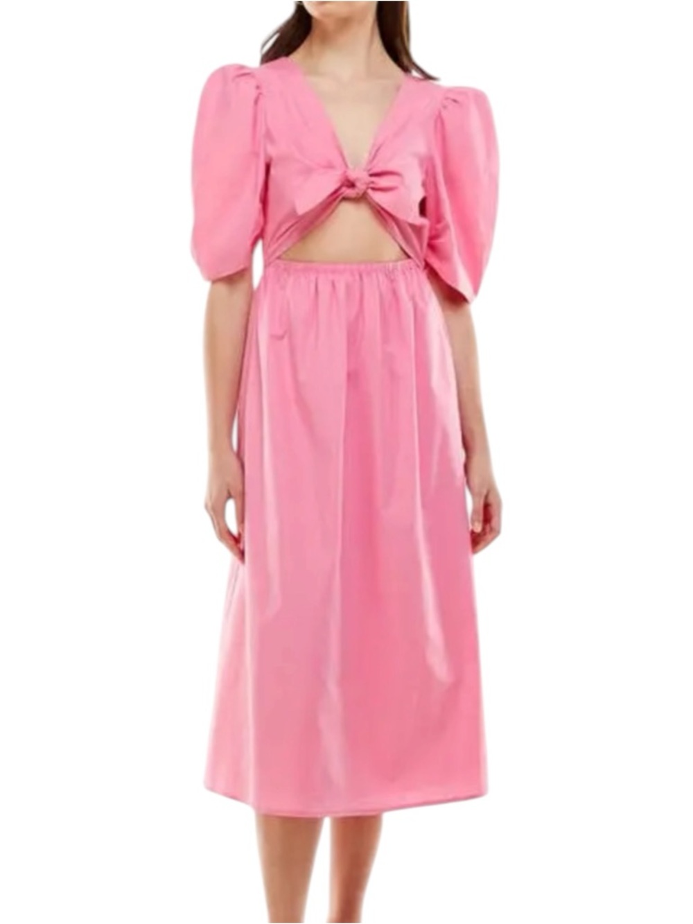WAYF Peggy Cutout Midi Dress in Bubblegum Pink